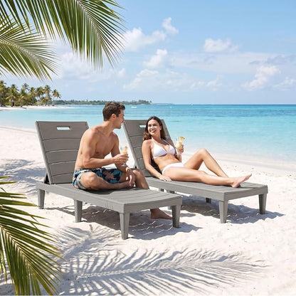 Greesum Outdoor Chaise Lounge Chairs Set of 2 with 5-Position Adjustable Backrest, Waterproof PP Sun Loungers for Garden Pool Beach Patio Deck Sunbathing, Light Coffee