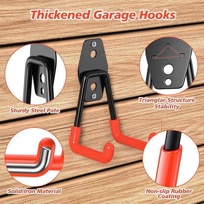 30 Pack Heavy Duty Garage Hooks,Solid Steel Wall Mount Hangers,with Anti-Slip Coating,for Hanging and Organising Ladder,Bike,Ropes,Broom,Garden,Yard and Power Tools