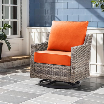 Outdoor Chair Cushions, 6 Inch Thick Patio Seat & Back Cushions Set with Removable Cover, Waterproof Patio Cushions for Outdoor Furniture, 22 x 24 Inch, Orange 3-Set