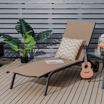 COSTWAY Chaise Lounge Chair Outdoor with Wheels, 6-Position Adjustable Tanning Chair with Stable Aluminum Frame, Portable Sun Bathing Lounge Chair for Backyard, Garden, Poolside, Coffee