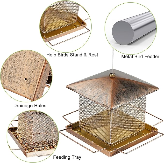 Bird Feeder, Heavy Duty Metal Bird Feeders for Outdoor Hanging, Waterproof Wild Birdfeeder for Garden Yard Outside Backyard, 3.5LB Large Capacity