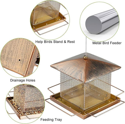 Bird Feeder, Heavy Duty Metal Bird Feeders for Outdoor Hanging, Waterproof Wild Birdfeeder for Garden Yard Outside Backyard, 3.5LB Large Capacity