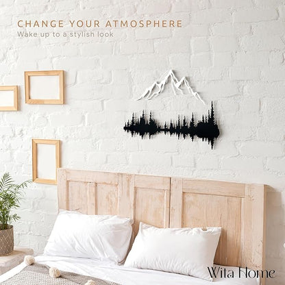Wita Home Mountain and Forest Metal Wall Art, Wall Mounted Mountain Home Decor, Pine Trees Wall Art for Living Room, Bedroom or Office, Large Outdoor Wall Decor, Nature Christmas Decor (White, 24x16 inches)