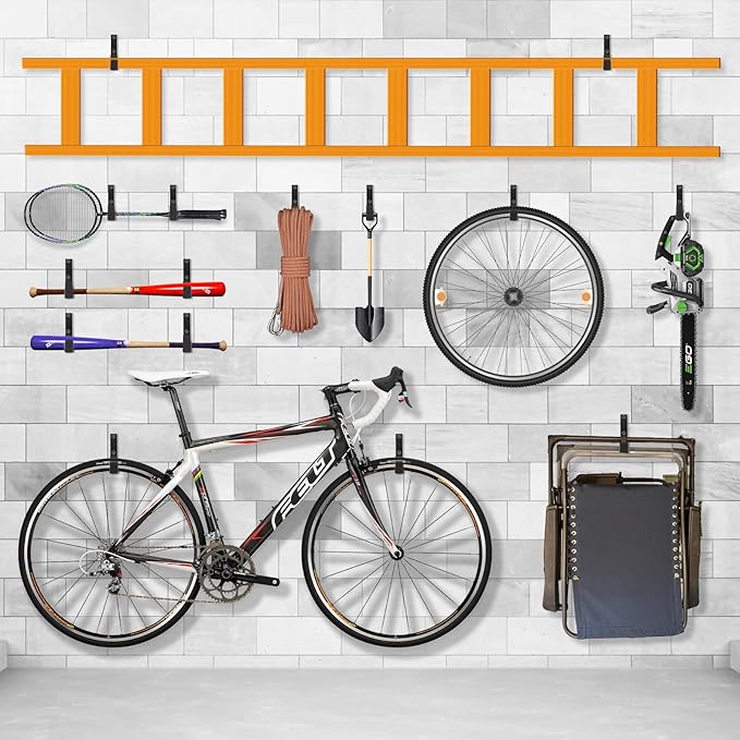 Heavy Duty Steel Hooks - Garage & Garden Tool Organizer, Wall Mount Hooks, Hose Hanger (12, Small)