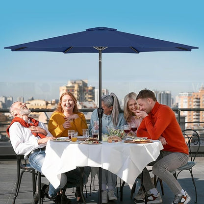 Simple Deluxe 10FT Outdoor Patio Umbrella Table Market Umbrella with Push Button Tilt and Crank, 8 Sturdy Ribs, UV Protection Waterproof for Garden, Lawn, Deck, Backyard, Pool, Dark Blue