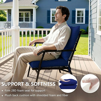 19x19 Inch Patio Chair Cushions Set of 4, Outdoor Furniture Cushions - Removable Cover, Water-Repellent, Fade-Resistant, Non-Slip Bottom & Straps, Replacement for Lawn, Porch & Deck Chair - Navy