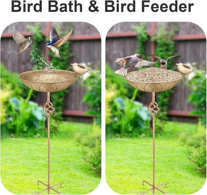 Bird Bath for Outside,Metal Birds Bath Bowl for Outdoors,27.6" H Bird Feeder & Water Feeders with 5 Prongs Base Stake,Vintage Free Standing Garden Patio Lawn Yard Decor