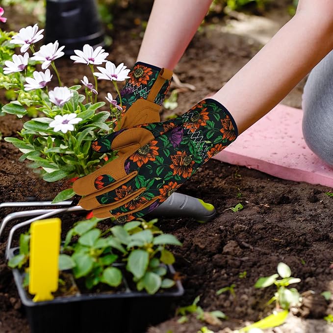 Leather Gardening Gloves for Women Thorn Proof Garden Gloves Touch Screen Working Gloves Gifts,M
