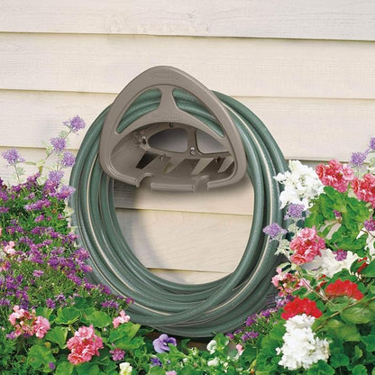 Suncast 4 Pack Hangout HH150 Outdoor Wall Mounted Durable Resin Garden Hose Holder with Accessories Shelf, Designed for 150 Foot Garden Hoses, Taupe