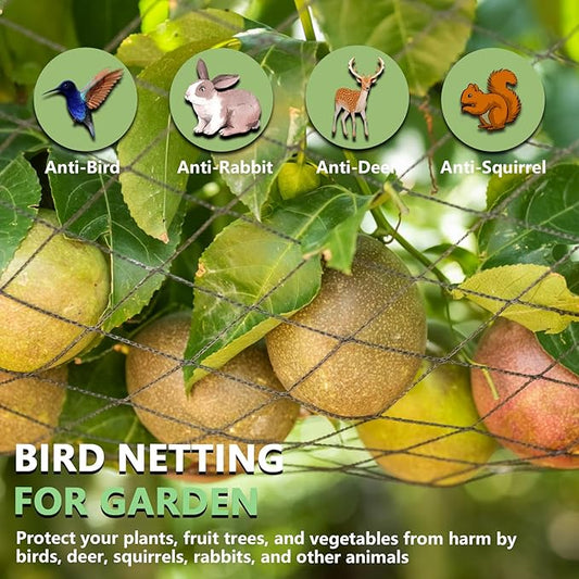 Bird Netting for Garden 13 x 40 FT Heavy Duty Black Garden Netting for Fruit Trees, Chicken Coop, Pond, Blueberry Bushes, Poultry & Deer Netting, HDPE Plant Protection Net Fence with Ties