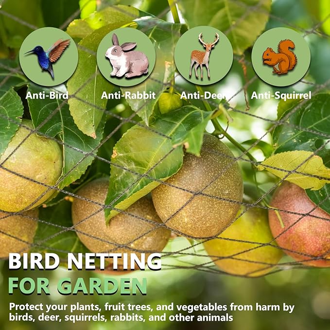 Bird Netting for Garden 7.5 x 100 FT Heavy Duty Black Garden Netting for Fruit Trees, Chicken Coop, Pond, Blueberry Bushes, Poultry & Deer Netting, HDPE Plant Protection Net Fence with Ties
