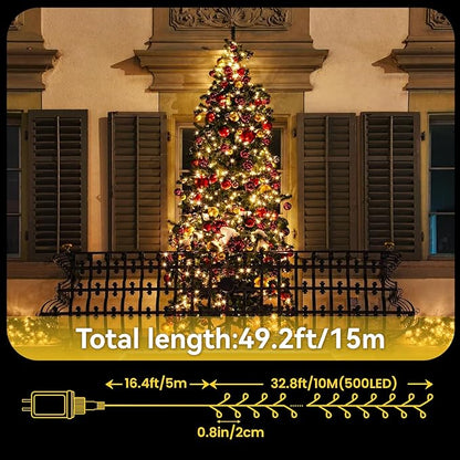 Dailyart Cluster Lights Christmas 500 LED Christmas Tree Lights Indoor Outdoor Waterproof 49Ft Fairy Lights Plug in with Remote & Timer Christmas String Twinkle Lights for Xmas Tree House, Green Wire