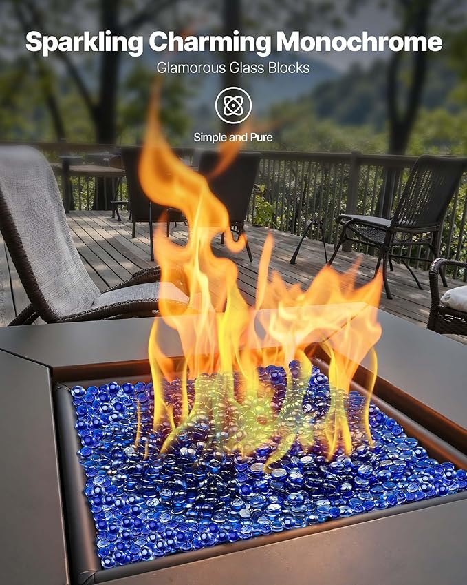 VEVOR Fire Glass, 20LBS / 9KG High-Temperature Resistant Fireplace Rocks, 3/4-Inch / 19.05 mm Reflective & Smokeless Firepit Glass Beads, High Luster Stone Landscaping for Fire Pit Table, Cobalt Blue