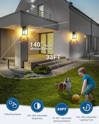 DEWENWILS Motion Sensor Outdoor Wall Lights, Dusk to Dawn Exterior Wall Lanterns, Farmhouse Front Porch Light Fixtures with Clear Glass, Outside Wall Mount Lamp for House Doorway Garage Patio