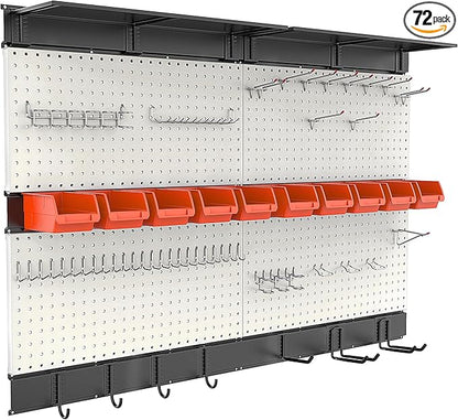 Ultrawall Pegboard Wall Organizer, 48 X 36 inch Garage Storage Pegboard with Hooks Storage Bins Tool Board Panel Tool Organizer, 72pcs