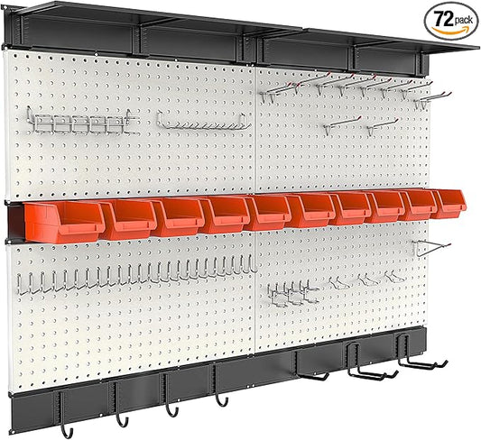 Ultrawall Pegboard Wall Organizer, 48 X 36 inch Garage Storage Pegboard with Hooks Storage Bins Tool Board Panel Tool Organizer, 72pcs