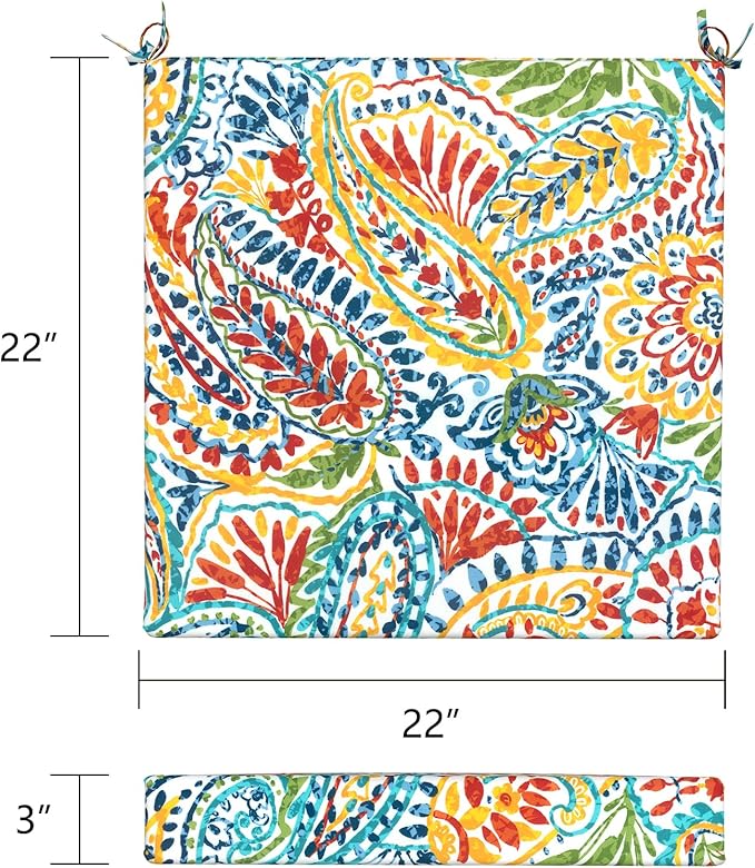 LVTXIII Outdoor Chair Cushions, Fade-Resistant Patio Furniture Cushions Outdoor Chair Pads with Ties for Dining Chairs and Garden Furniture Use, 22"x22"x3" Pack of 2, Paisley Multi