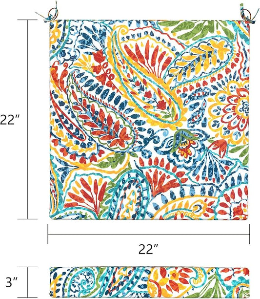 LVTXIII Outdoor Chair Cushions, Fade-Resistant Patio Furniture Cushions Outdoor Chair Pads with Ties for Dining Chairs and Garden Furniture Use, 22"x22"x3" Pack of 2, Paisley Multi