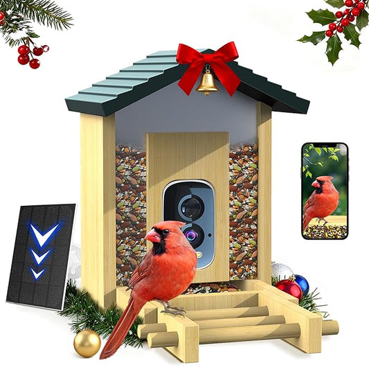 Bird Feeder with Camera,Smart AI Bird Feeder Camera: Auto-Capture 10K+ Species, Real-Time Alerts, Eco Bamboo Design for Birdwatchers