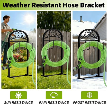 Garden Hose Holder, Hose Holder Stand Rustproof Freestanding Heavy-Duty with Sturdy Metal Hose Stand and Hanger, Hoses Storage Holds 100Ft Hose Reel for Outside Yard