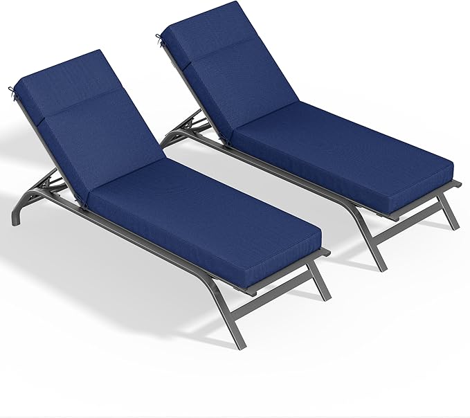 2 Pcs Chaise Lounge Cushions Outdoor, 72" L X 21" W X 4" D Lounge Chair Cushions for Outdoor Furniture, High-Density Foam Patio Chaise Cushion-Waterproof Fade-Resistant ThickPatio lounge chair cushion