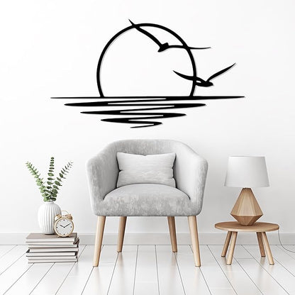 Sunrise Metal Wall Art, Sunset Metal Wall Decor for Living Room, Sunshine Line Art Home Decor Outdoor Indoor, Sun Design Modern Artwork for Walls, Abstract Sunset Wall Decor, Housewarming Gifts