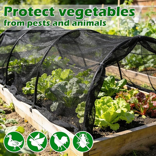 Stronger Garden Mesh Netting for Plants Vegetables Fruits Flowers - 10x20 Ft Black PPT Nano Bug Bird Net Screen, Raised Bed Greenhouse Balcony Patio Porch, 33% Shading Rate