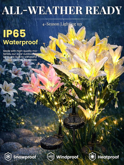 GIGALUMI Solar Garden Lights, 8 Pack LED Lily Garden Decor Carefree Solar Flowers Outdoor Waterproof, Yard Decorations Outdoor, Allergy-Free Light up Flowers for Yard Patio (4Pink, 2White, 2Yellow)