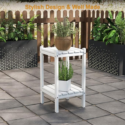 Outdoor Side Table, 26-Inch Tall Adirondack Patio Side Table, All-Weather HDPE Outdoor End Table for Porch Deck Balcony Pool, Easy Maintenance, White