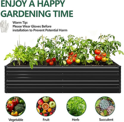 Vengarus 8x4x2FT Galvanized Raised Garden Bed Kit, Deep Root Planter Box Outdoor Large Planter Raised Beds for Planting Flowers,Vegetables and Herbs-Black