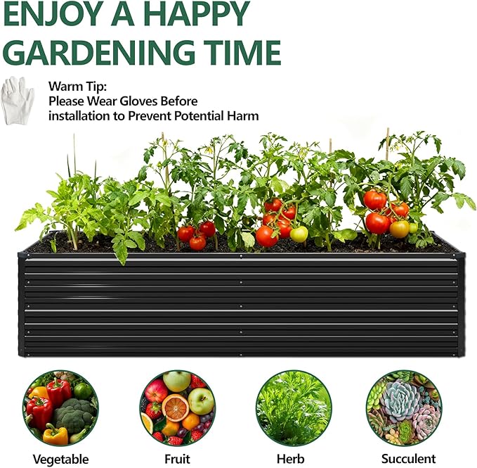 Vengarus 6x3x2FT Galvanized Raised Garden Bed Kit, Deep Root Planter Box Outdoor Large Planter Raised Beds for Planting Flowers,Vegetables and Herbs-Black
