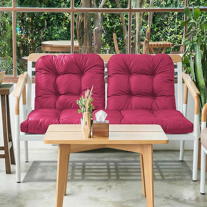 Wicker Chair Cushions of 3 Pieces, Waterproof Cushions for Patio Furniture, Tufted Wicker Outdoor Furniture Cushions, 1 Patio Loveseat Cushion and 2 U-Shaped Cushions, 44"x19"x5", Burgundy