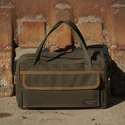 Retro Handled Utility Small Tote with Contrasting Color Accents- All Purpose Tool Bag for Work/Home/Car Storage (ArmyGreen)