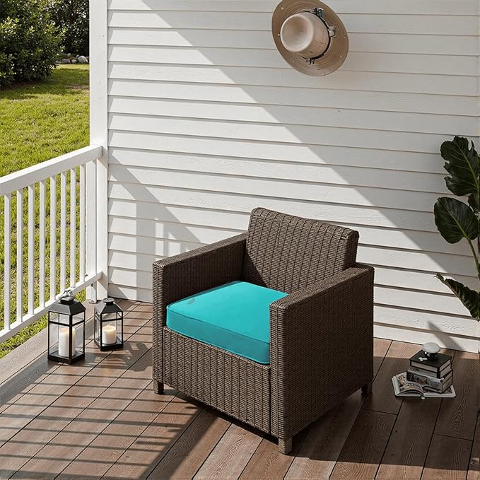 PatioGlow Outdoor Chair Cushions 19 x 19 x 3 Inch, Waterproof & Fade Resistant Patio Seat Cushion for Furniture with Handle and Ties, Thick Seating Pads for Outside Sofa Couch Set of 2, Teal