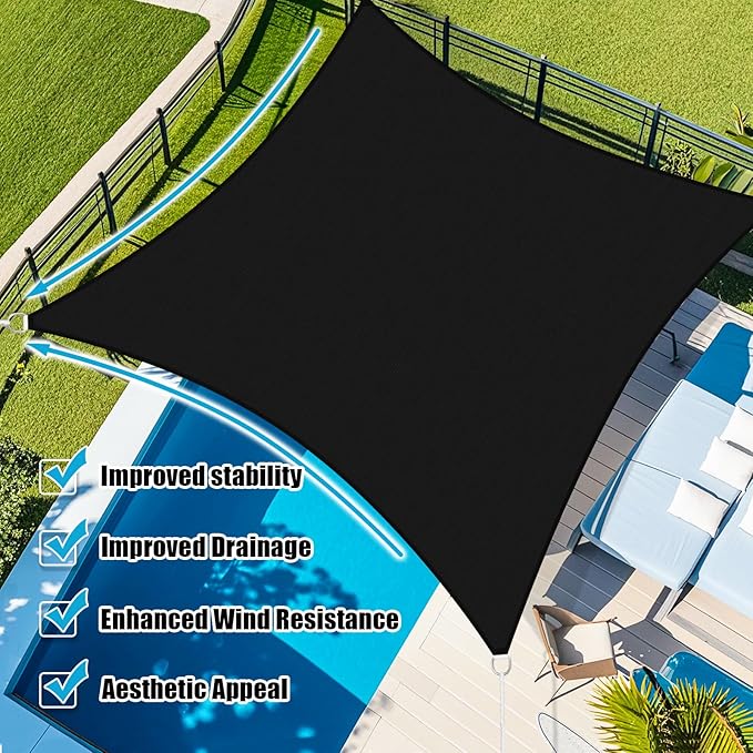 Amagenix Sun Shade Sail 6'X14' Curved Edge Outdoor Shade Canopy Black Breathable 95% UV Block Shade Cloth for Patio Garden Backyard (We Make Custom Size)