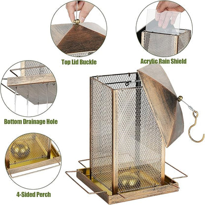 Bird Feeder, Heavy Duty Metal Bird Feeders for Outdoor Hanging, Wild Birdfeeder with Lid Buckle for Garden Yard Outside Backyard, 6LB Large Capacity
