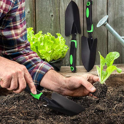 12 Pcs Garden Shovel Aluminum Alloy Heavy Duty Trowel Garden Tool Small Shovels for Digging Metal Hand Trowel Spade with Soft TPR Handle for Lawn Yard Farm Home Shop Planting (Green Black)