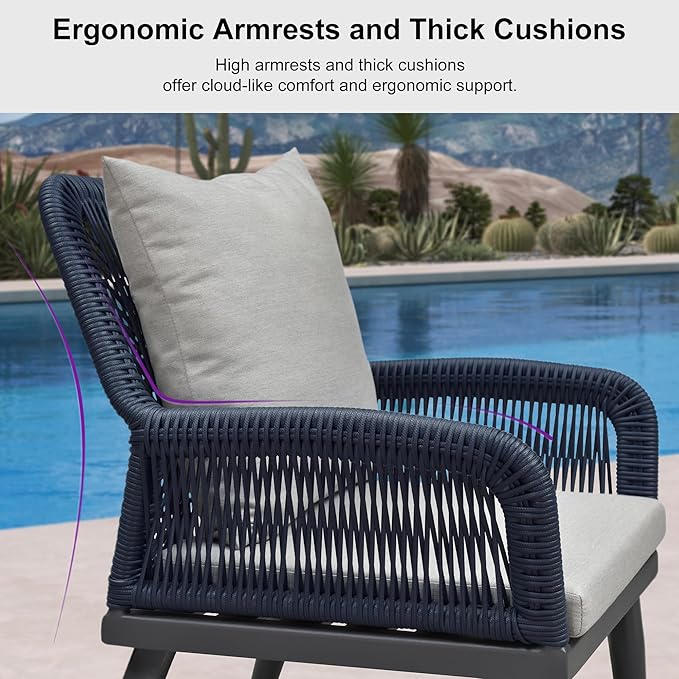 PURPLE LEAF 4-Piece Patio Conversation Set – Wicker Outdoor Furniture with Aluminum Table, 3 Rattan Chairs for 4 People, Thick Sofa Cushions, Ideal for Garden, Backyard, Lawn, or Poolside, Grey