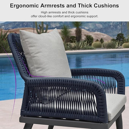 PURPLE LEAF 4-Piece Patio Conversation Set – Wicker Outdoor Furniture with Aluminum Table, 3 Rattan Chairs for 4 People, Thick Sofa Cushions, Ideal for Garden, Backyard, Lawn, or Poolside, Grey
