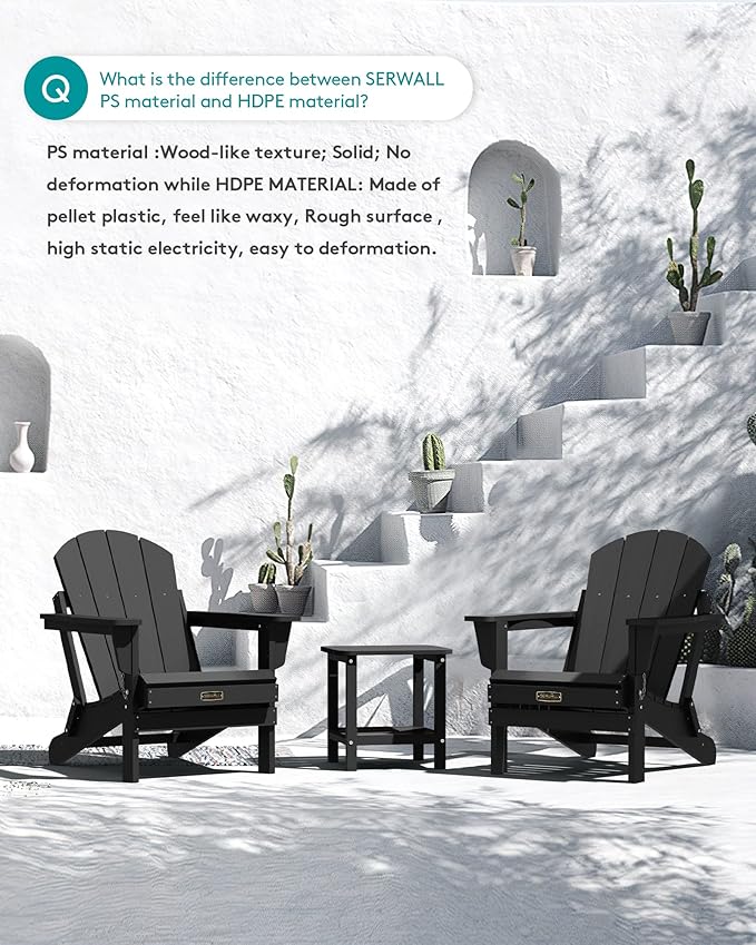 SERWALL Folding Adirondack Chairs Patio Chairs Lawn Chair Set of 6 Outdoor Adirondack Chair Weather Resistant for Patio Deck Garden, Backyard Deck, Fire Pit - Black