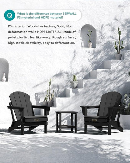 SERWALL Folding Adirondack Chairs Patio Chairs Lawn Chair Outdoor Weather Resistant for Patio Garden, Backyard Deck, Fire Pit - Black