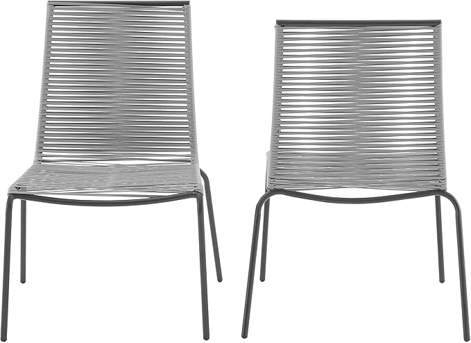 Crosley Furniture Fenton 4-Piece Stackable Outdoor Chair Set, Wicker Patio Chairs for Dining, Conversation, Matte Black/Gray