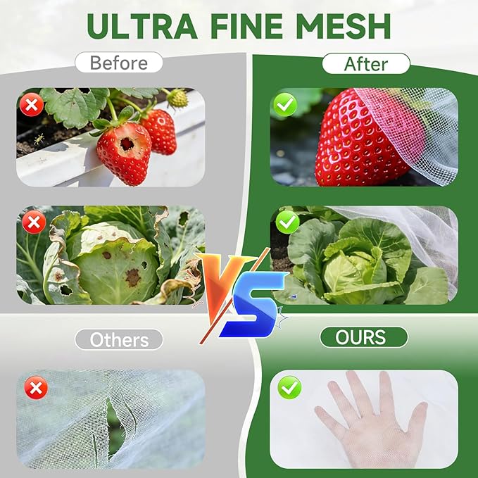 Garden Netting for Raised Beds 2 Pack, Raised Garden Bed Plant Netting Cover Mesh for Garden Protection, Rectangular Bird Netting Pest Barrier Screen Insect Net for Vegetables Fruits, 6x3x1ft, White