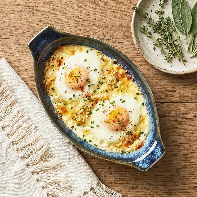 Ceramics Au Gratin baking Dishes Set of 2, Baking Tray Bake ware, 10.5 oz Ramekins, for Pie Pan, Appetizer, Tart, Dessert, Quiche, Oven Small dish, individual dishes Oval 9.3 Inch