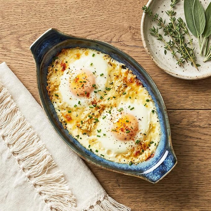 Ceramics Au Gratin baking Dishes Set of 2, Baking Tray Bake ware, 10.5 oz Ramekins, for Pie Pan, Appetizer, Tart, Dessert, Quiche, Oven Small dish, individual dishes Oval 9.3 Inch