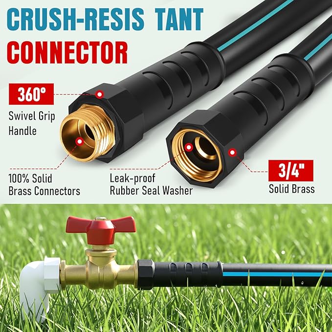 Heavy Duty Garden Hose 100ft, NON-EXPANDABLE Flexible Water Hose, Kink Resistant Lightweight Hybrid Hose, Leakproof Hose Male to Female Fittings
