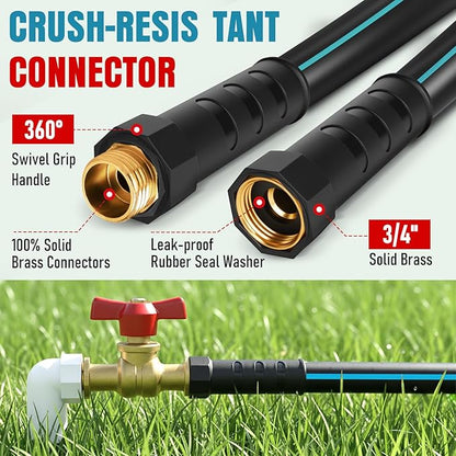 Heavy Duty Garden Hose 100ft, NON-EXPANDABLE Flexible Water Hose, Kink Resistant Lightweight Hybrid Hose, Leakproof Hose Male to Female Fittings