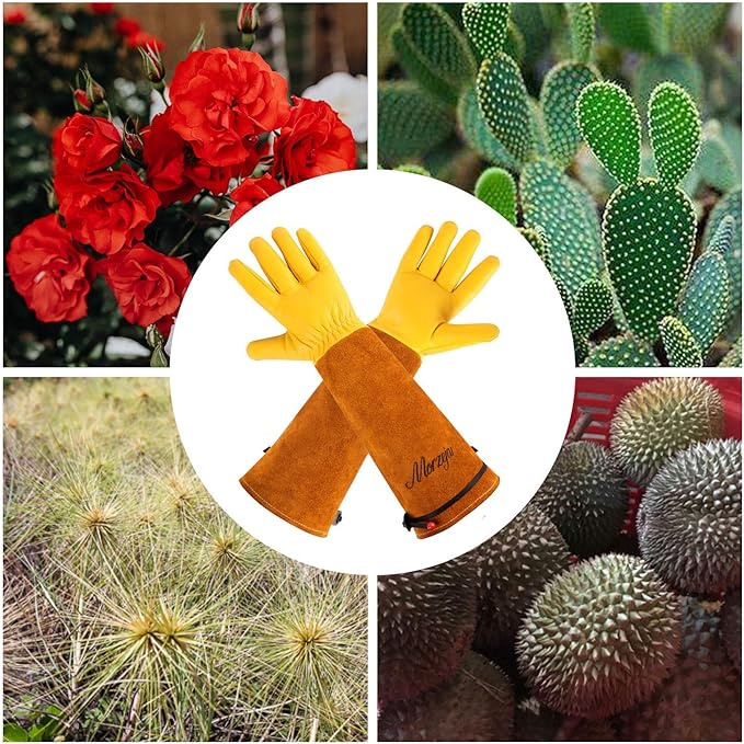Long Gardening Gloves for Women & Men, Rose Pruning Gloves Thorn Proof, Adjustable Cuff, Breathable Leather Cowhide Garden Gloves, Garden Tools for Gardener,Yard Work, Cactus,Rose, Blackberry(Small)