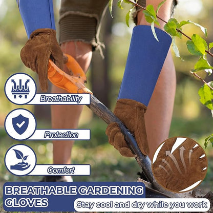HLDD HANDLANDY Long Gardening Gloves for Women Men - Leather Rose Pruning Gloves Thorn Proof - Breathable Working Glove