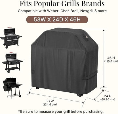 iBirdie Outdoor Grills Cover 53 x 24 x 46 inch, fit 53, 52, 51 Barbeque, Waterproof Weatherproof, 600D Heavy Duty Barbecue Cover, Compatible for 3, 4 Burners Gas BBQ